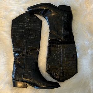 Marc Fisher Haze Black Snakeskin Knee High Boots 8.5
